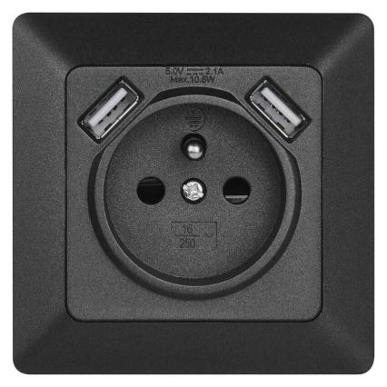 Namų kištukinis lizdas Su USB 250V/16A antracitas