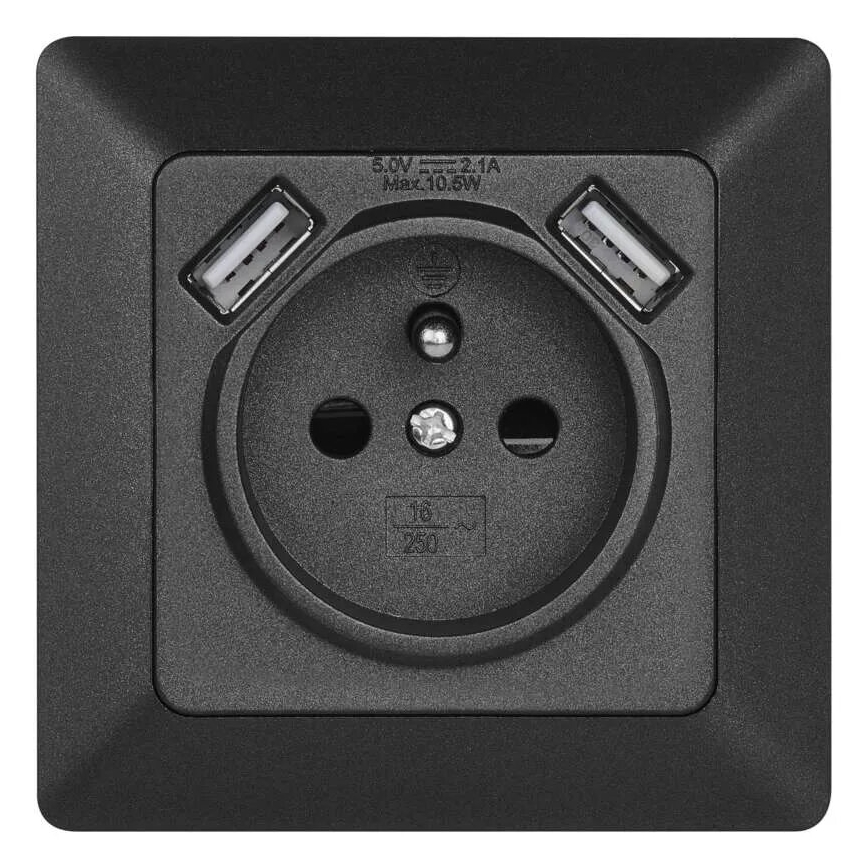 Namų kištukinis lizdas Su USB 250V/16A antracitas