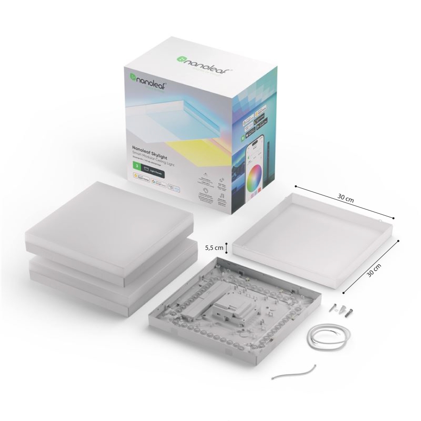 Nanoleaf - KOMPLEKTAS 3x RGBW Reguliuojamas lubinis šviestuvas SKYLIGHT 1xLED/18W/230V + 2xLED/16W/230V 2700-6500K Wi-Fi