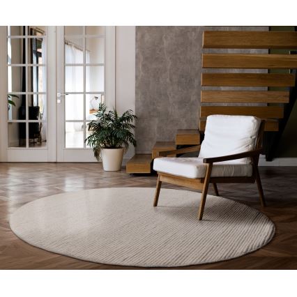 Natūralus apvalus kilimas FIR WOOL 160 cm 2600 g/m2 kreminis
