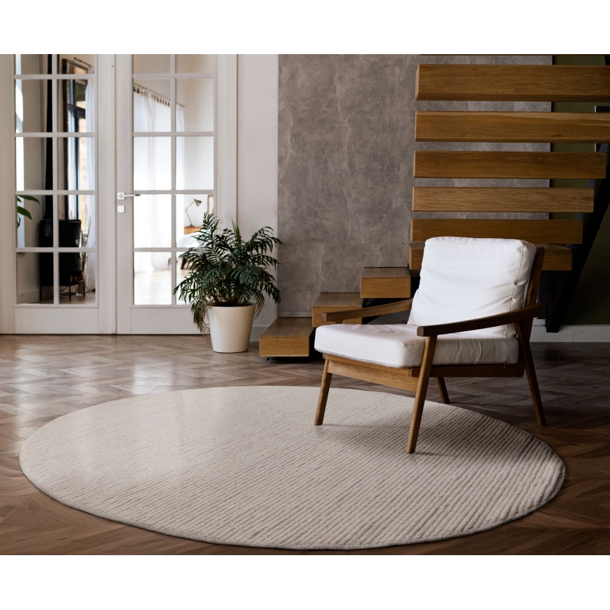 Natūralus apvalus kilimas FIR WOOL 160 cm 2600 g/m2 kreminis