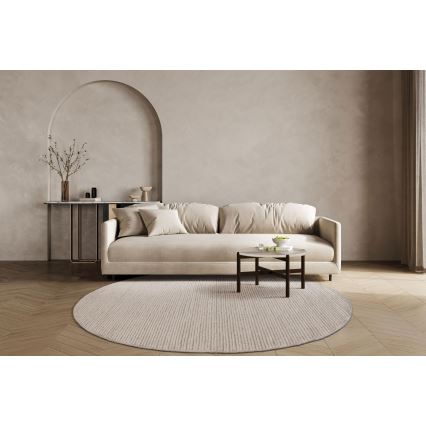 Natūralus apvalus kilimas FIR WOOL 160 cm 2600 g/m2 kreminis