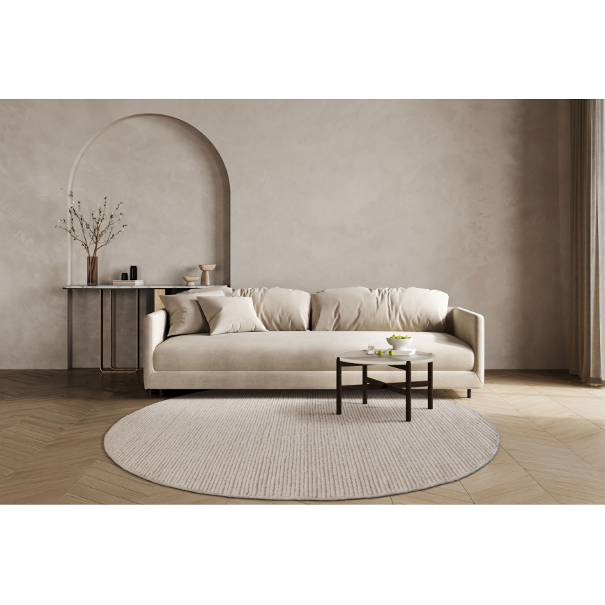 Natūralus apvalus kilimas FIR WOOL 160 cm 2600 g/m2 kreminis