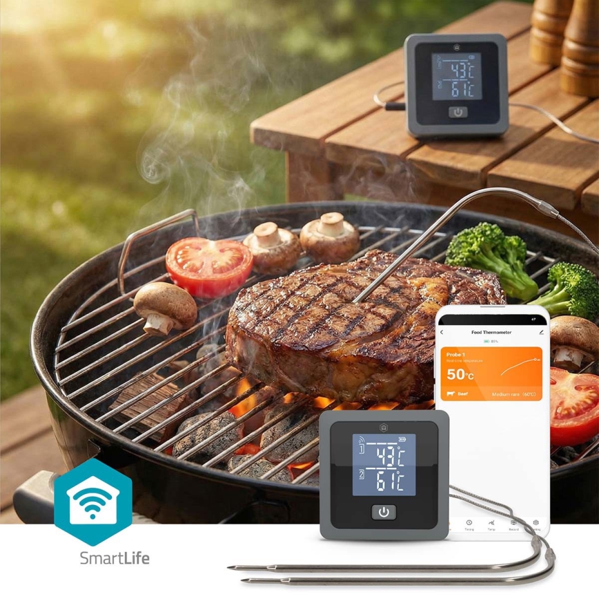 Išmanus skaitmeninis mėsos termometras su LCD ekranu SmartLife 0-300 °C 2xAAA