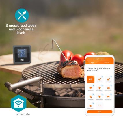 Išmanus skaitmeninis mėsos termometras su LCD ekranu SmartLife 0-300 °C 2xAAA