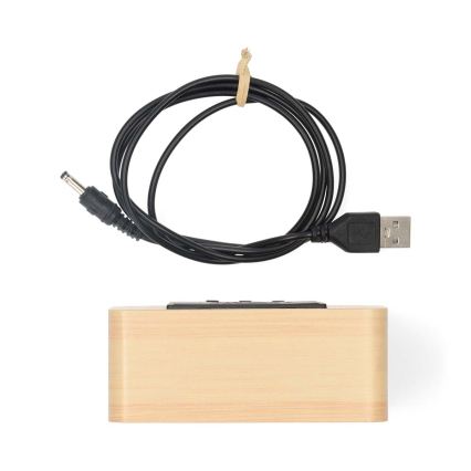 Medinis skaitmeninis žadintuvas su LED ekranu ir integruotu termometru, maitinimas 5V/3xAAA