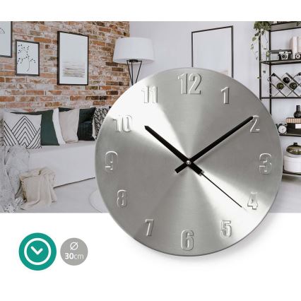 Metalinis sieninis laikrodis 1xAA matinis chromas