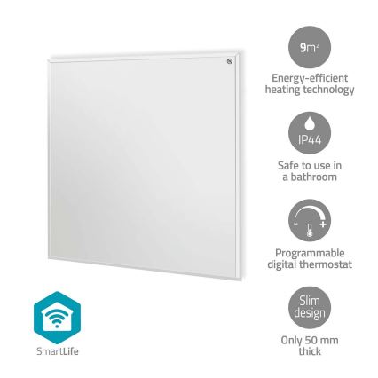 Infraraudonųjų spindulių šildymo panelė 350W/230V 59,8x62 cm IP44 Wi‑Fi Tuya + nuotolinis valdymas