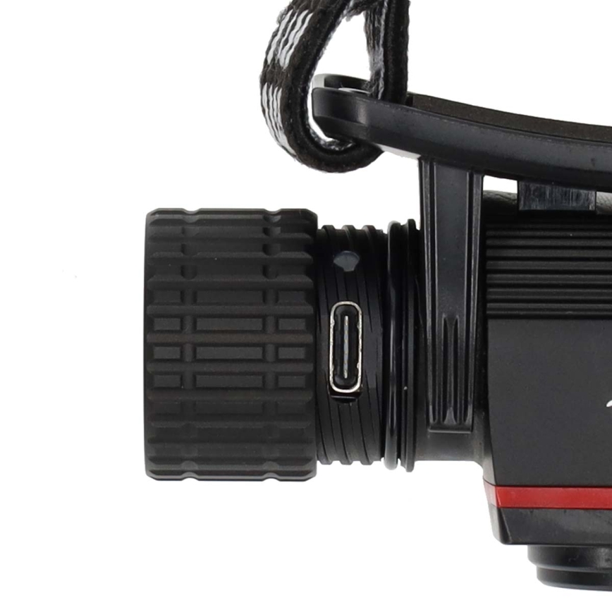 LED reguliuojamas įkraunamas aliumininis žibintuvėlis ant galvos LED/10W/5V 2200 mAh IPX8 juodas