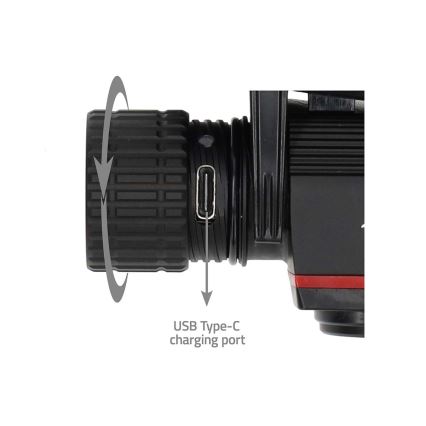 LED reguliuojamas įkraunamas aliumininis žibintuvėlis ant galvos LED/10W/5V 2200 mAh IPX8 juodas