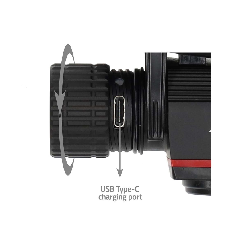 LED reguliuojamas įkraunamas aliumininis žibintuvėlis ant galvos LED/10W/5V 2200 mAh IPX8 juodas