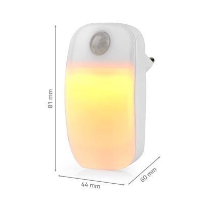 LED Orientacinė lemputė su judesio ir prieblandos jutikliu LED/0,55W/230V balta