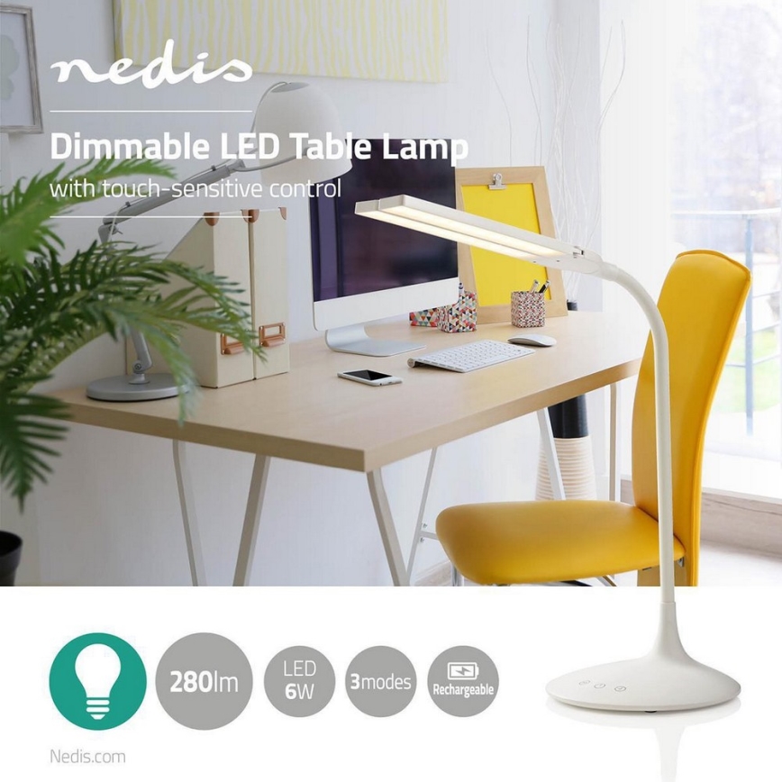 LED reguliuojama stalinė lempa LED/6W/5V 2200 mAh balta
