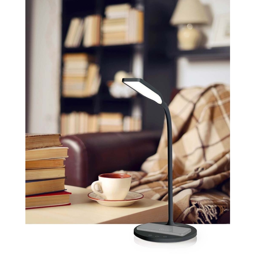 LED pritemdoma jutiklinė lanksti stalinė lempa su 15W belaidžiu įkrovimu Qi LED/5,5W/230V 2700-6500K juoda