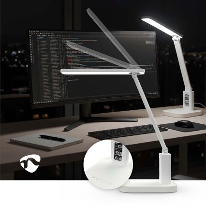 Reguliuojama įkraunama jutiklinė LED stalinė lempa su ekranu LED/7,5W/1200 mAh 3000/4000/5700K CRI 90 balta