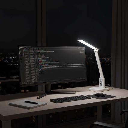 Reguliuojama įkraunama jutiklinė LED stalinė lempa su ekranu LED/7,5W/1200 mAh 3000/4000/5700K CRI 90 balta