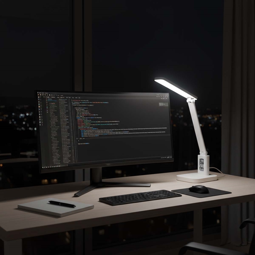 Reguliuojama įkraunama jutiklinė LED stalinė lempa su ekranu LED/7,5W/1200 mAh 3000/4000/5700K CRI 90 balta