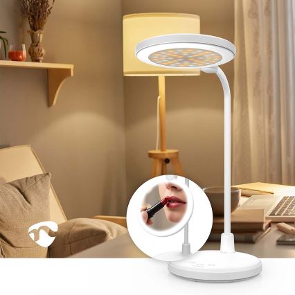 LED dimeriuojama įkraunama jutiklinė lempa su veidrodžiu LED/6W/1200 mAh 3000/4000/5700K CRI 90 balta