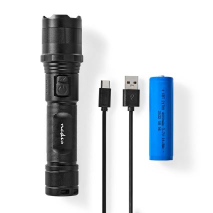 LED pritemdomas įkraunamas aliumininis žibintuvėlis LED/10W/5V 2200 mAh IPX4 juodas