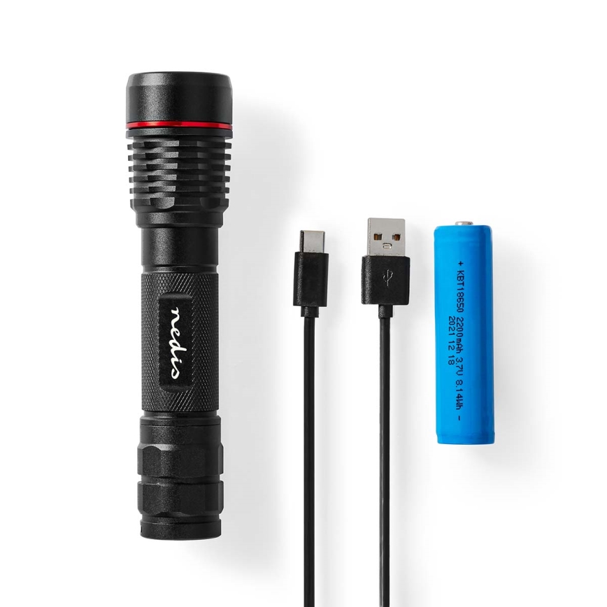 Įkraunamas aliumininis LED žibintuvėlis su reguliuojamu ryškumu LED/10W/5V 2200 mAh IPX7 juodas