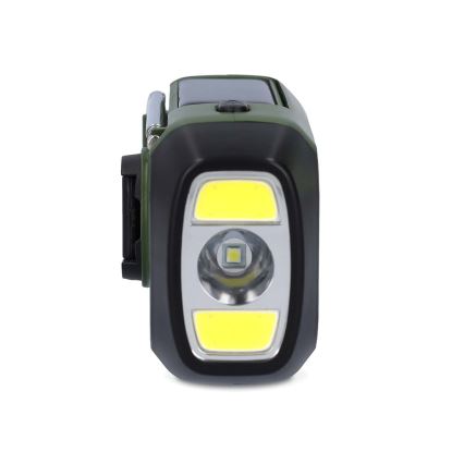 DAB+/FM radijas su rankiniu generatoriumi, saulės panele ir LED žibintuvėliu, 5V/2500 mAh, žalia/juoda