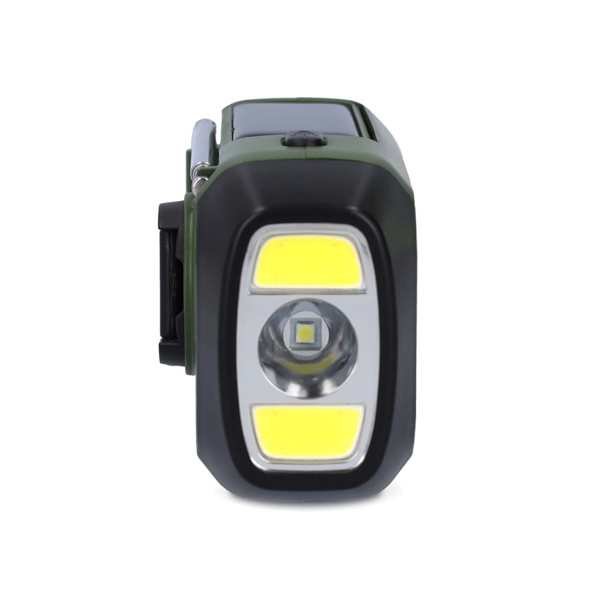 DAB+/FM radijas su rankiniu generatoriumi, saulės panele ir LED žibintuvėliu, 5V/2500 mAh, žalia/juoda