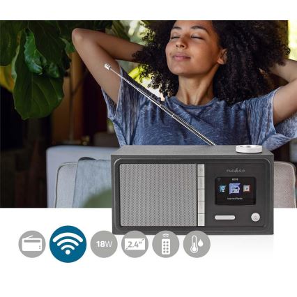 Nedis RDIN3000BK - Daugiafunkcis interneto radijas 18W/230V FM Wi-Fi Bluetooth+ VP
