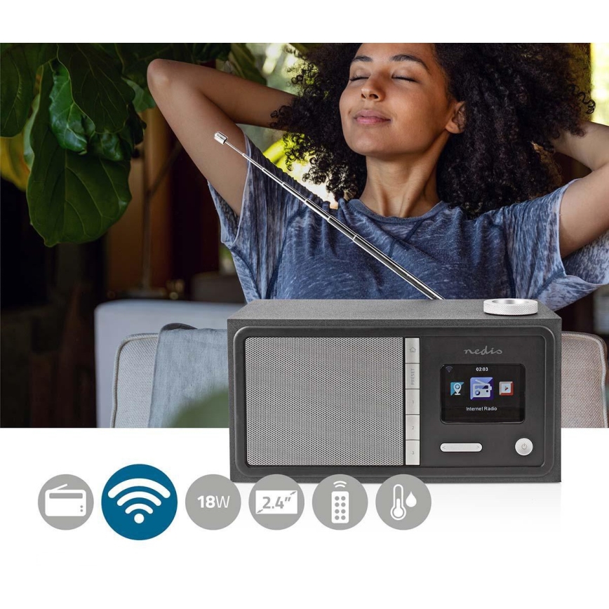 Nedis RDIN3000BK - Daugiafunkcis interneto radijas 18W/230V FM Wi-Fi Bluetooth+ VP