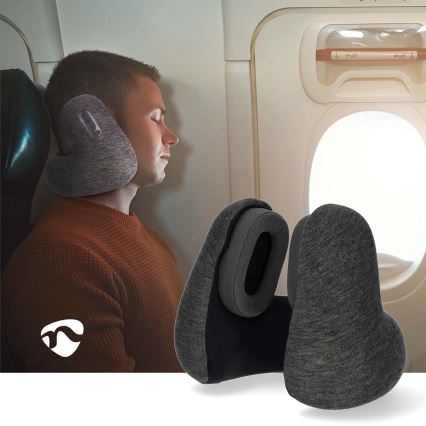 Kelioninė pagalvė su įmontuotomis belaidėmis ausinėmis 400 mAh pilka