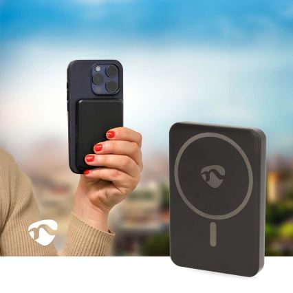 Power Bank 2in1 magnetinė su MagSafe belaidžiu įkrovimu 5000 mAh juoda