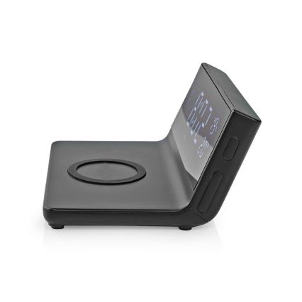 Žadintuvas su LCD ekranu ir bevielis įkroviklis 15W/230V + 1xCR2032 juoda