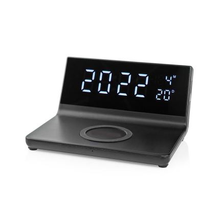 Žadintuvas su LCD ekranu ir bevielis įkroviklis 15W/230V + 1xCR2032 juoda