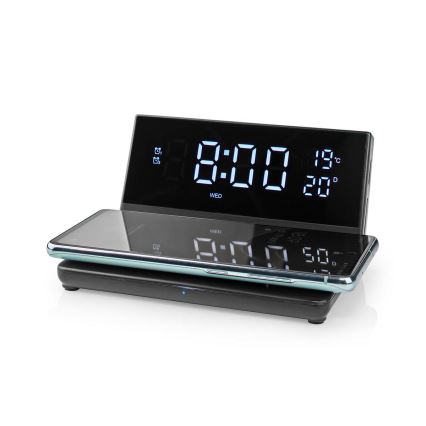 Žadintuvas su LCD ekranu ir bevielis įkroviklis 15W/230V + 1xCR2032 juoda
