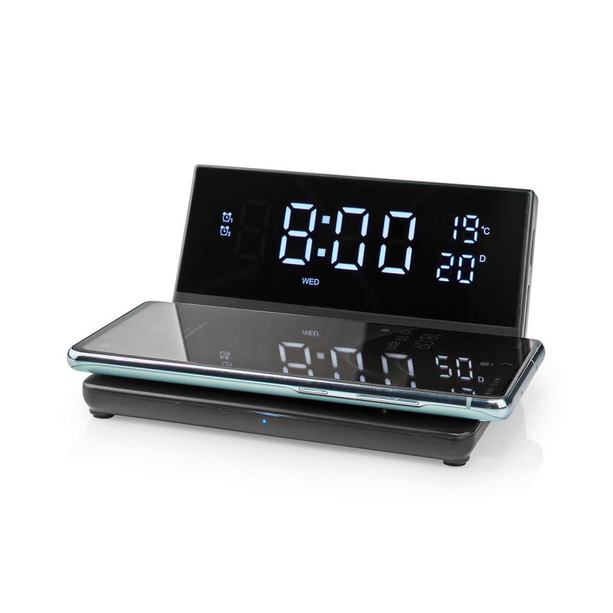 Žadintuvas su LCD ekranu ir bevielis įkroviklis 15W/230V + 1xCR2032 juoda