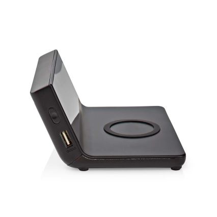 Žadintuvas su LCD ekranu ir bevielis įkroviklis 15W/5V + 1xCR2032 juoda