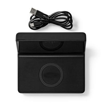 Žadintuvas su LCD ekranu ir bevielis įkroviklis 15W/5V + 1xCR2032 juoda