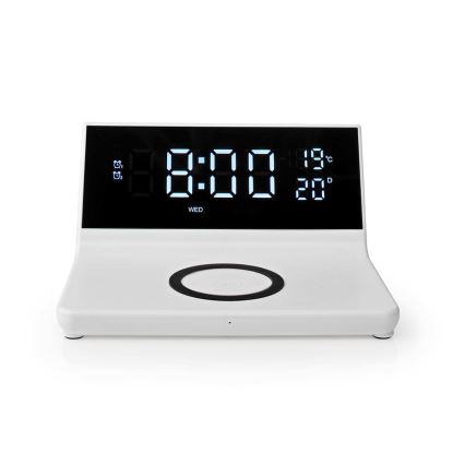 Žadintuvas su LCD ekranu ir bevielis įkroviklis 15W/5V + 1xCR2032 balta