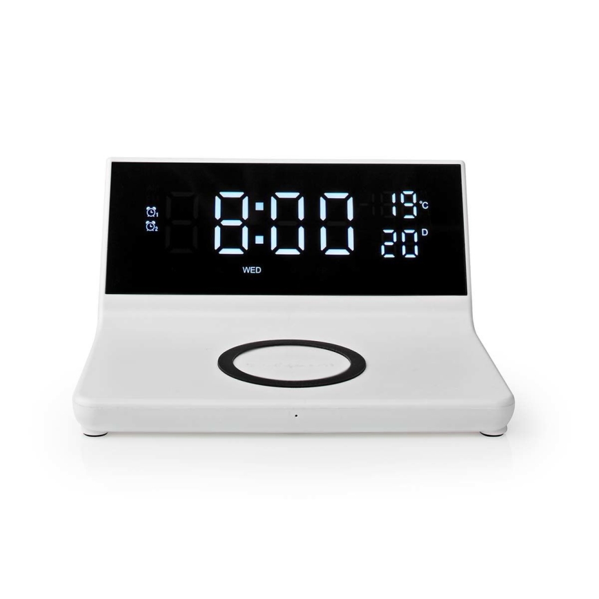 Žadintuvas su LCD ekranu ir bevielis įkroviklis 15W/5V + 1xCR2032 balta