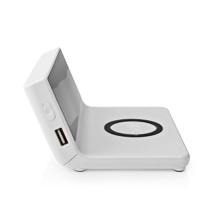 Žadintuvas su LCD ekranu ir bevielis įkroviklis 15W/5V + 1xCR2032 balta