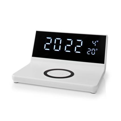 Žadintuvas su LCD ekranu ir bevielis įkroviklis 15W/5V + 1xCR2032 balta