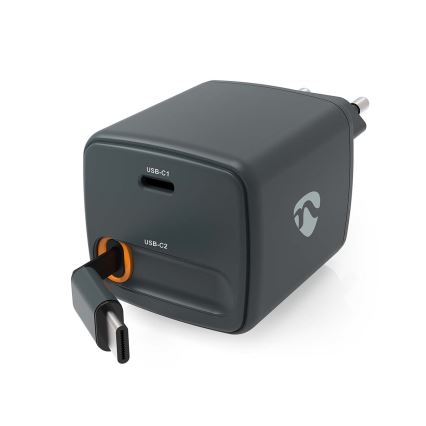 Įkroviklis su traukiamu kabeliu Power Delivery 30 W 2x USB-C juodas
