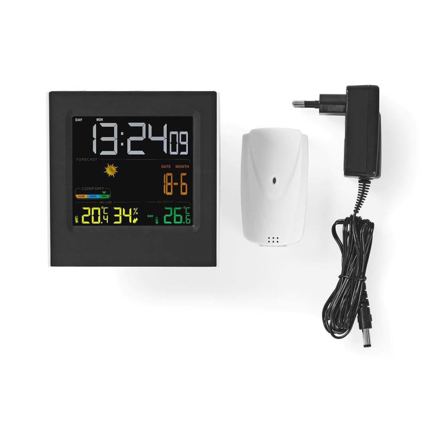 Orų stotis su spalvotu LCD ekranu 230V/3xAAA + 2xAA juoda