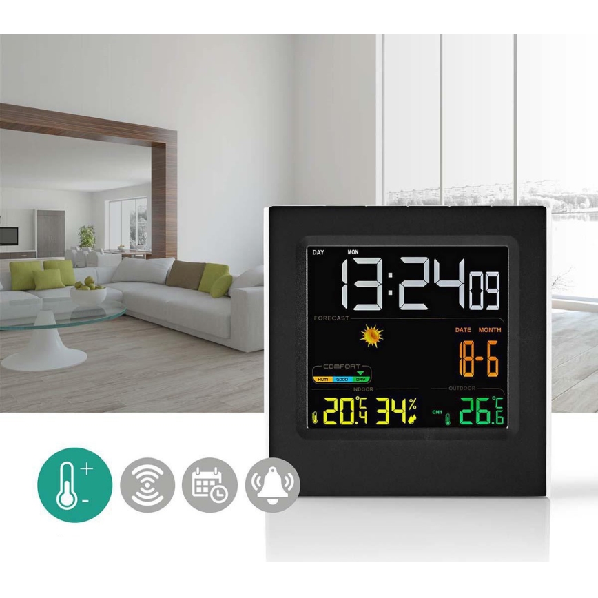 Orų stotis su spalvotu LCD ekranu 230V/3xAAA + 2xAA juoda