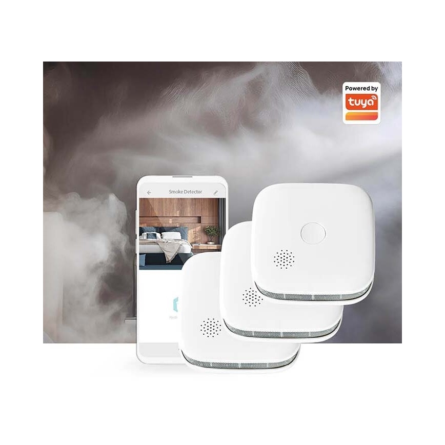 KOMPLEKTAS 3x Dūmų detektorius SmartLife 3V/1xCR123A Wi-Fi Tuya