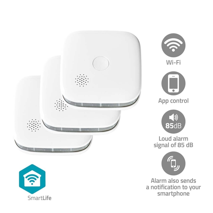 KOMPLEKTAS 3x Dūmų detektorius SmartLife 3V/1xCR123A Wi-Fi Tuya