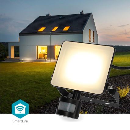 Reguliuojamas LED prožektorius SmartLife, kištukinis, su judesio jutikliu, 20W/230V, 3000-6500K, IP44, Wi‑Fi
