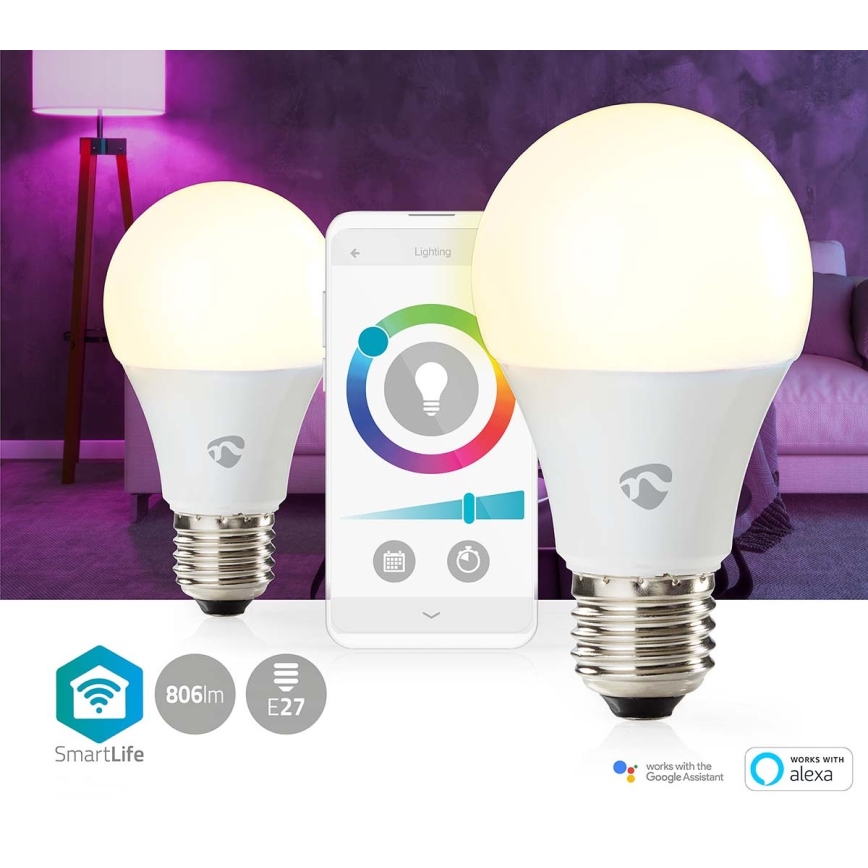 Rinkinys 2x LED RGBW dimeriuojamos lemputės SmartLife E27/9W/230V Wi-Fi 2700-6500K