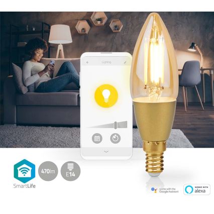 LED pritemdoma elektros lemputė Smartlife E14/4,9W/230V 1800-3000K Wi-Fi Tuya