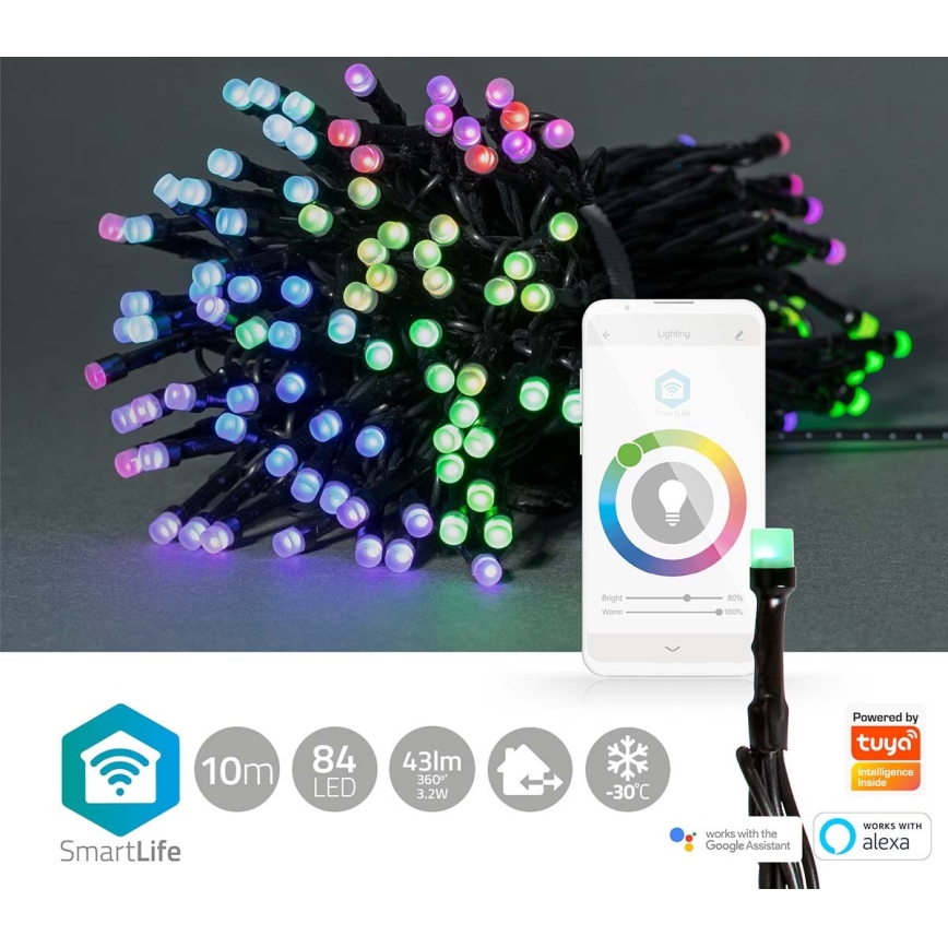 LED RGB Lauko girlianda 84xLED/8 funkcijų 13m IP65 Wi-Fi Tuya