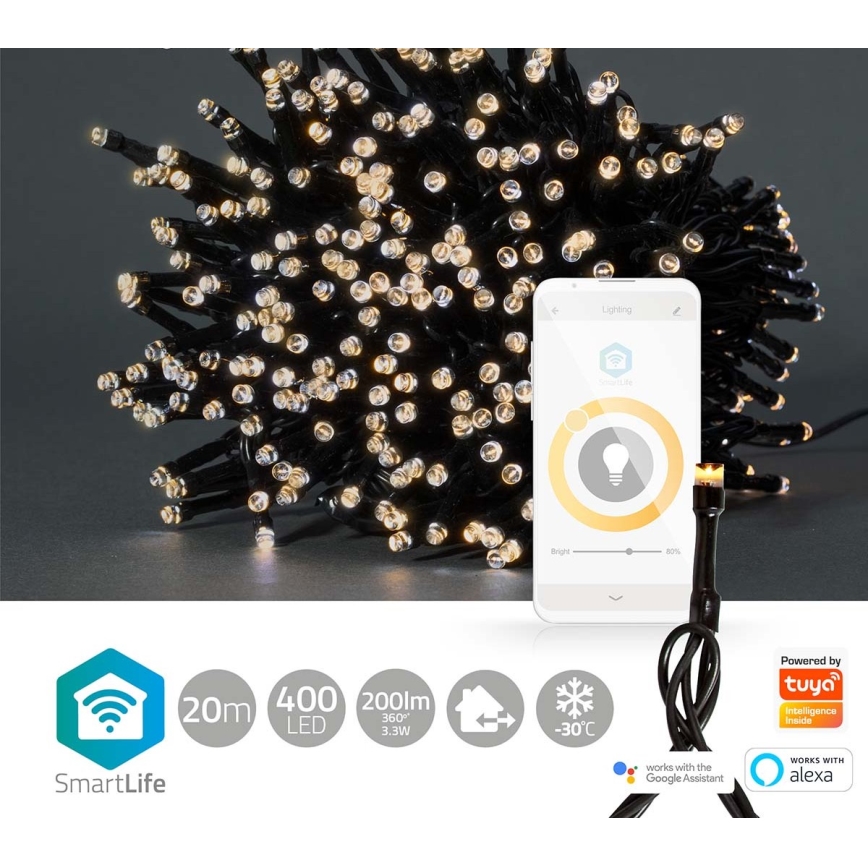 LED Kalėdinė grandinė 400xLED/8 funkcijos 25m IP65 Wi-Fi Tuya šiltas